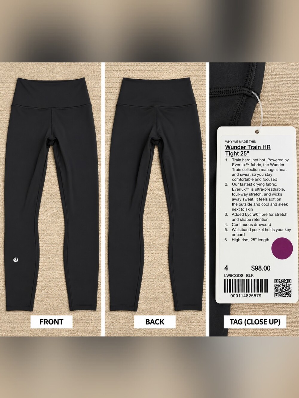 Lululemon Wunder Train High-Rise Tight 25" Black Size 4 NWT